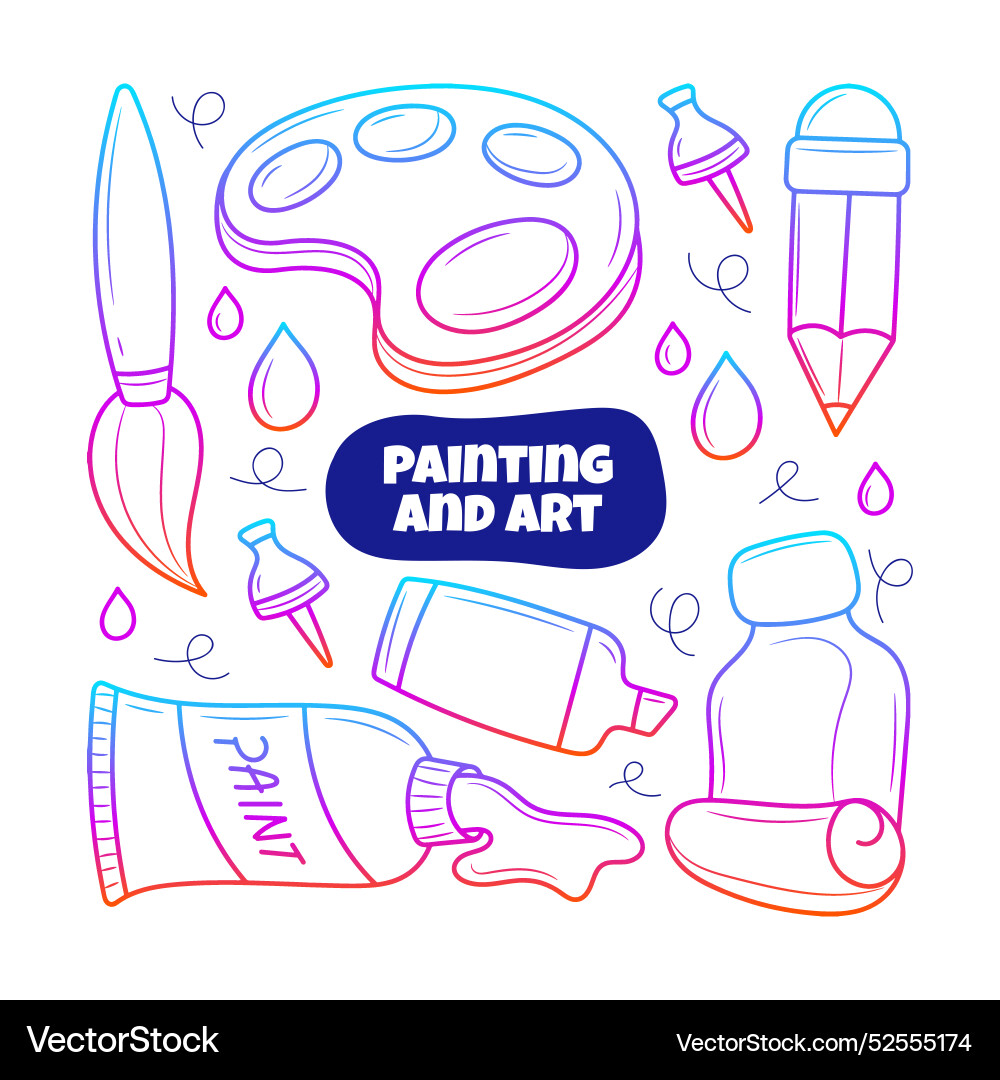 Drawing painting art element set with gradient Drawing painting art element set with gradient vector image
