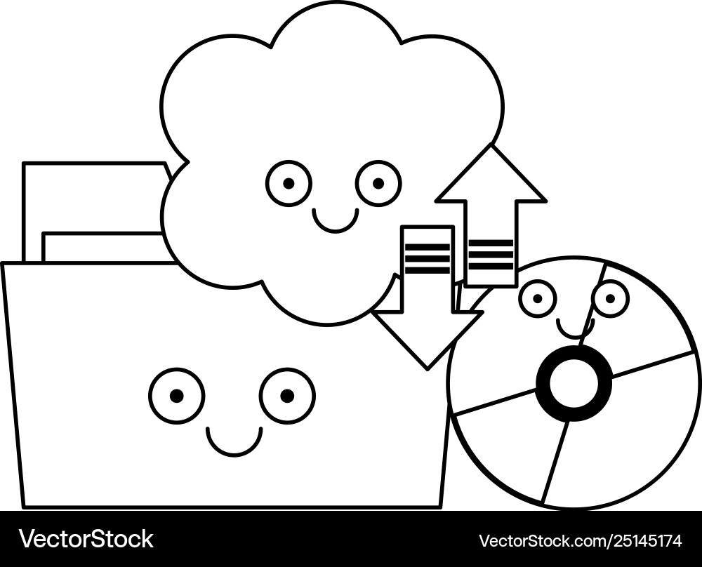 Folder and cd rom with cloud computing in black Folder and cd rom with cloud computing in black Vector Image