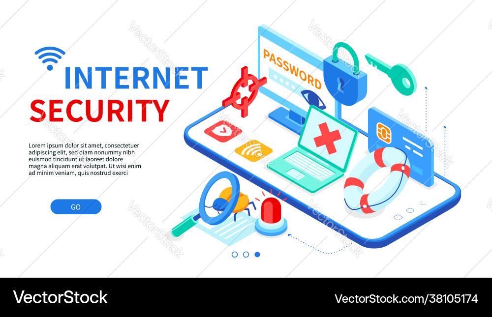 Internet security - modern colorful isometric web Internet security - modern colorful isometric web vector image