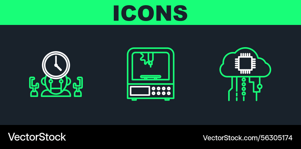 Set line internet of things robot and digital Set line internet of things robot and digital vector image