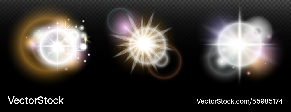 Set of flash light effect with glare and glow Set of flash light effect with glare and glow Vector Image