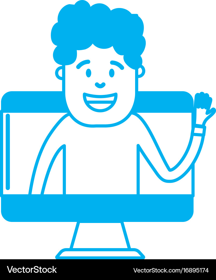 Silhouette technology computer with man inside Vector Image