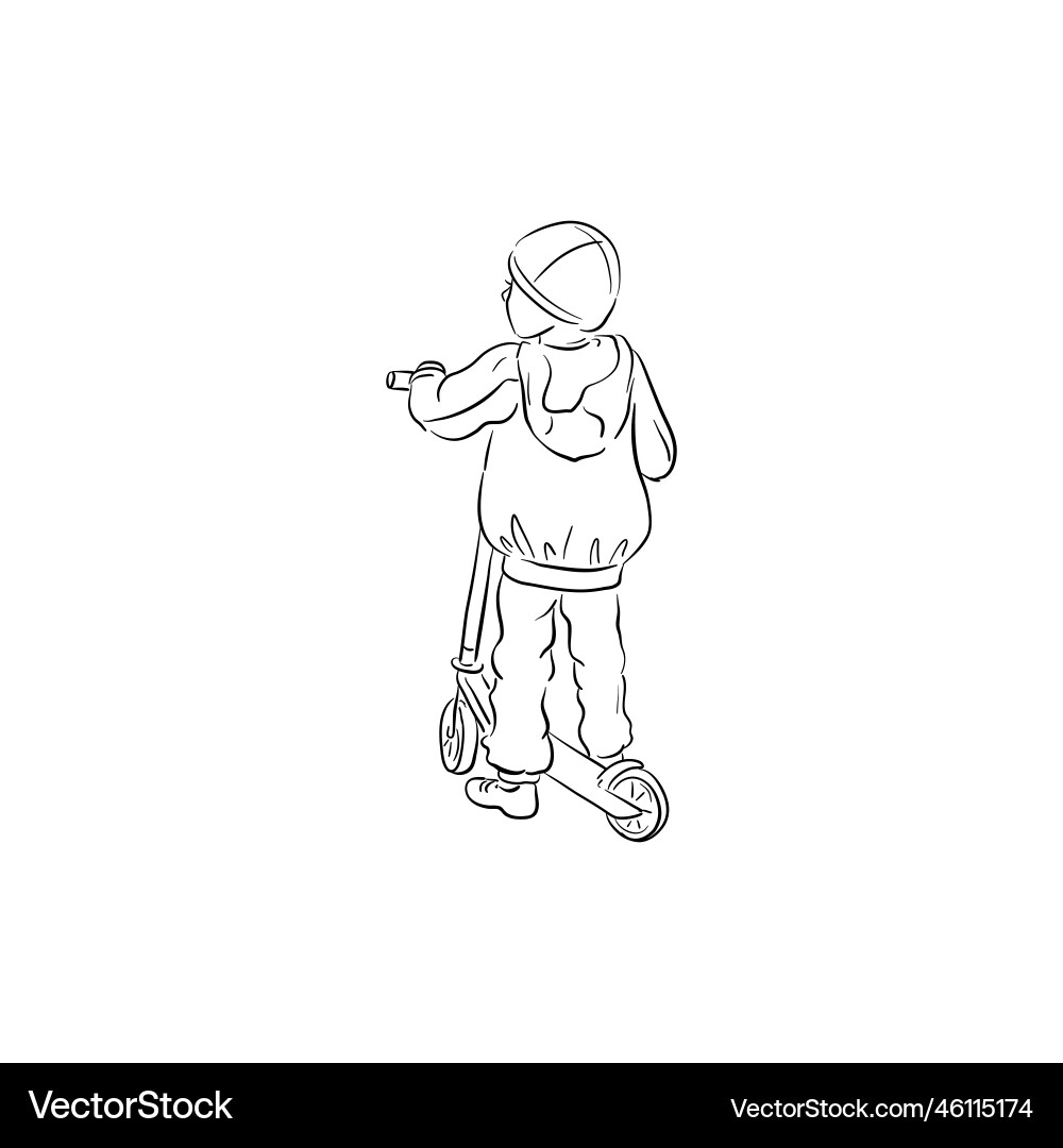 Sketch of yong boy with scooter vector image