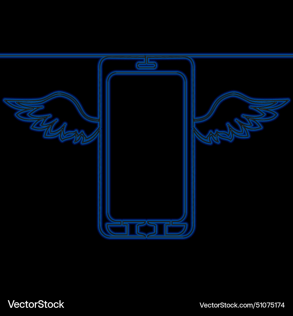 Smart mobile phone flying with wings neon concept Vector Image