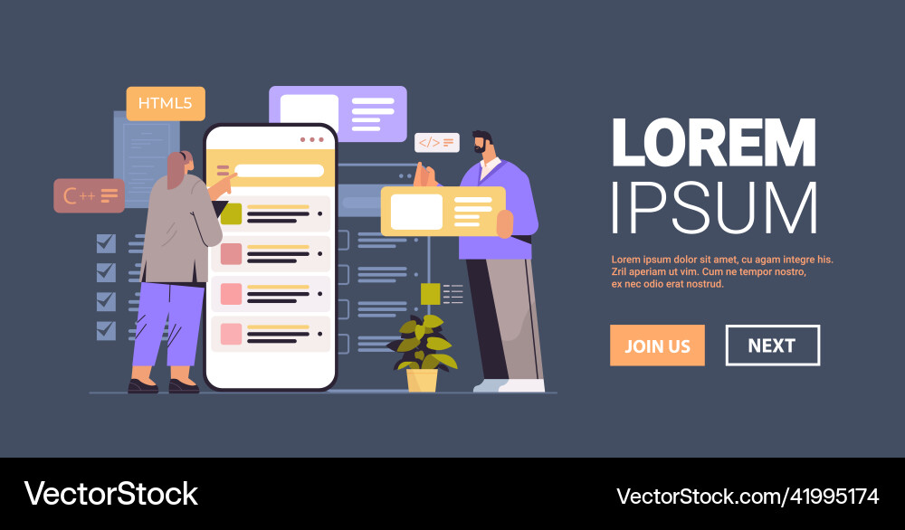 Web developers couple creating program code Web developers couple creating program code vector image