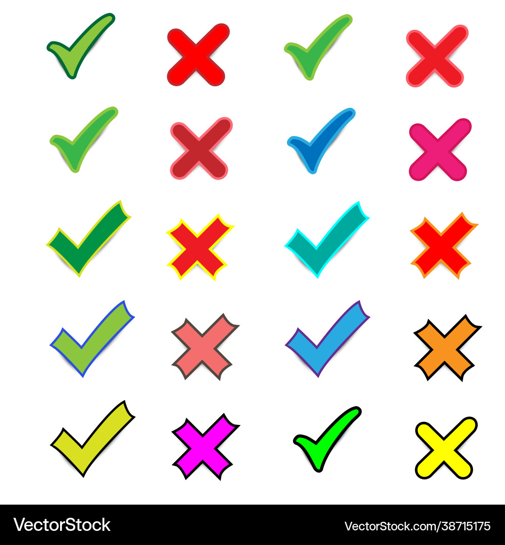 Brightly colored check right and wrong marks on wh Vector Image