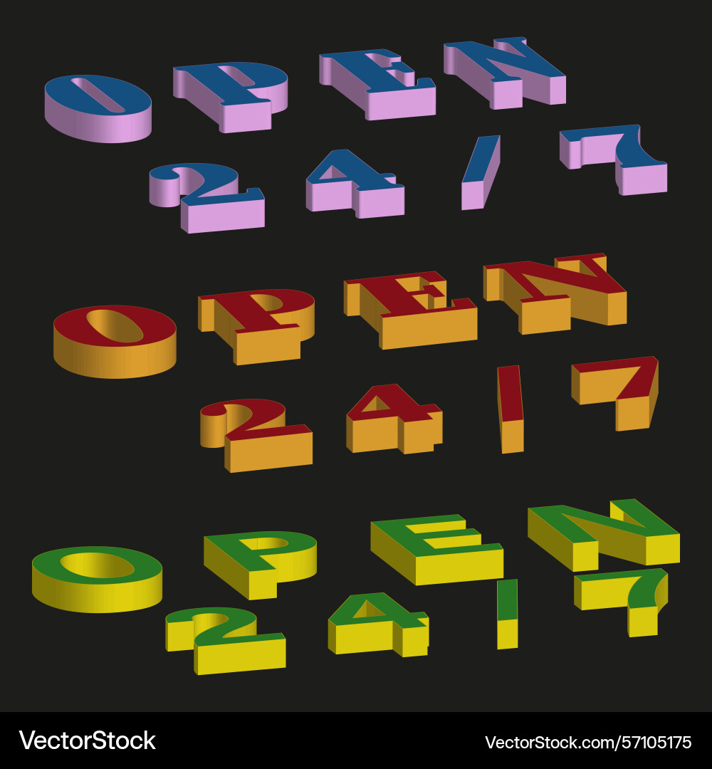 Color number set 3d numeric shapes bold digits vector image