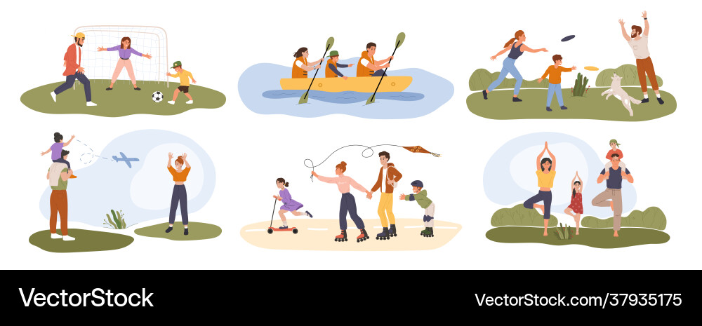 Family activity happy parents playing sports Family activity happy parents playing sports vector image
