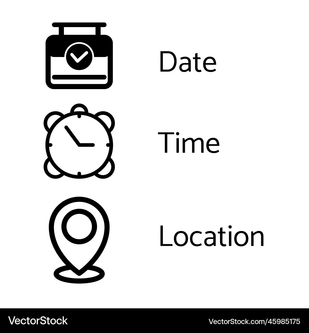 Set date time and location icons for graphic Set date time and location icons for graphic Vector Image