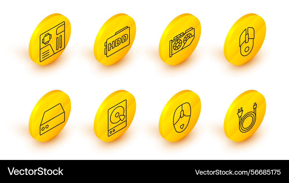 Set line electric plug computer mouse hard disk Set line electric plug computer mouse hard disk vector image