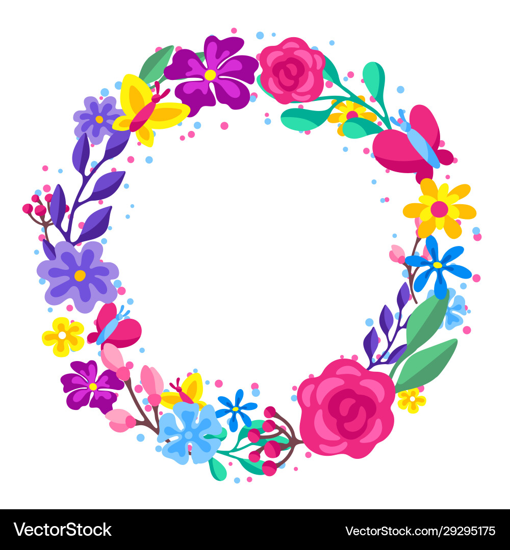 Spring Floral Wreath Frame Vector Image