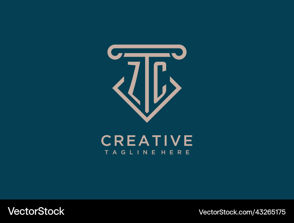 Zc initial with pillar icon design clean vector image