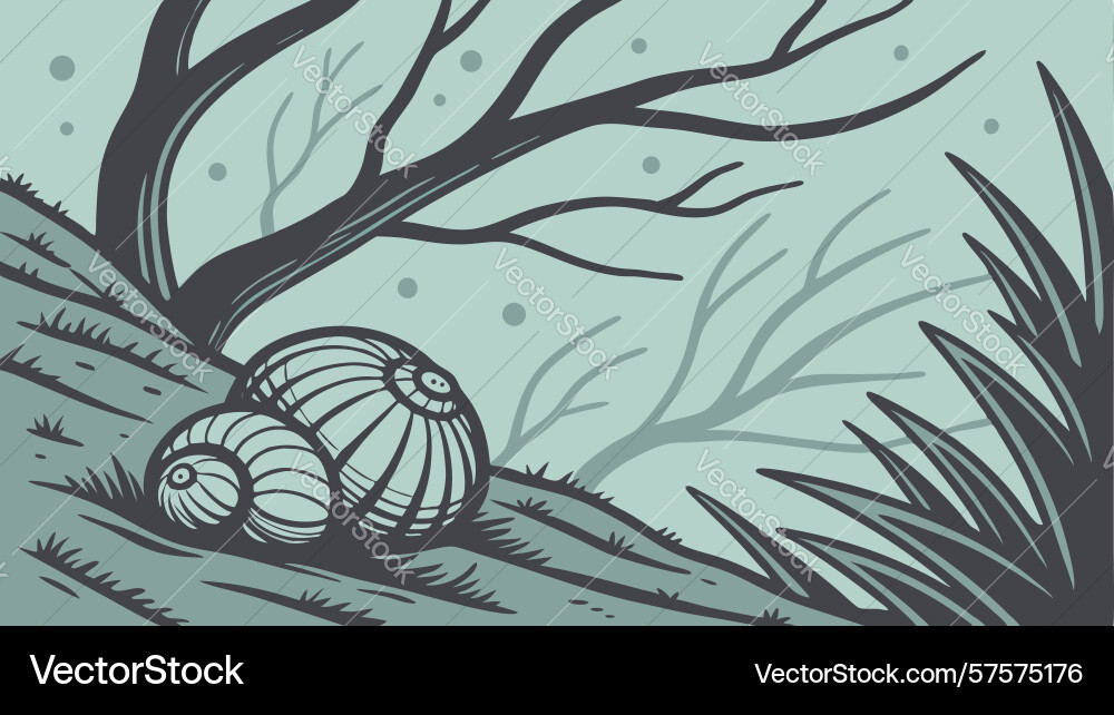 Abstract shell and twisted trees in a mysterious vector image