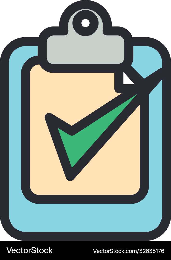 Check mark on document line and fill style icon vector image