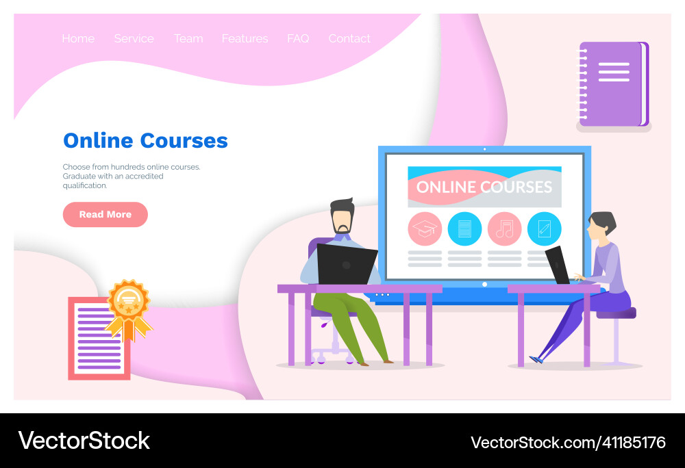 People work with program for studying courses via People work with program for studying courses via vector image