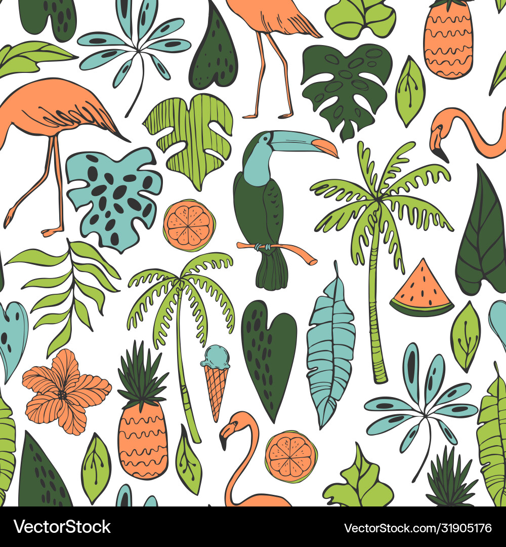 Seamless summer pattern with flamingo toucan Seamless summer pattern with flamingo toucan Vector Image