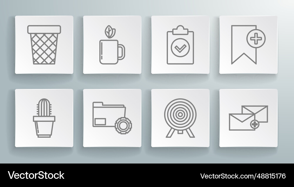 Set line cactus and succulent in pot cup of tea Vector Image