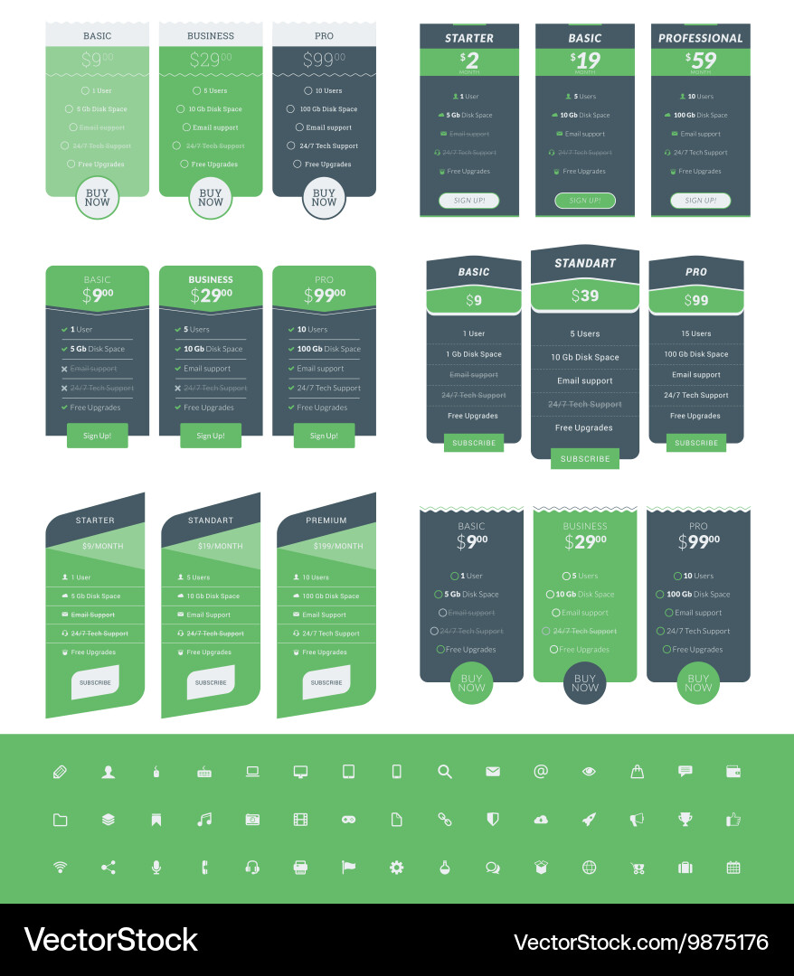 Set of pricing table design templates for websites Vector Image