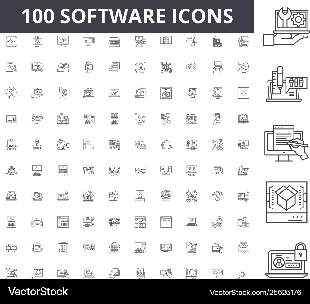 Software line icons signs set outline Software line icons signs set outline vector image