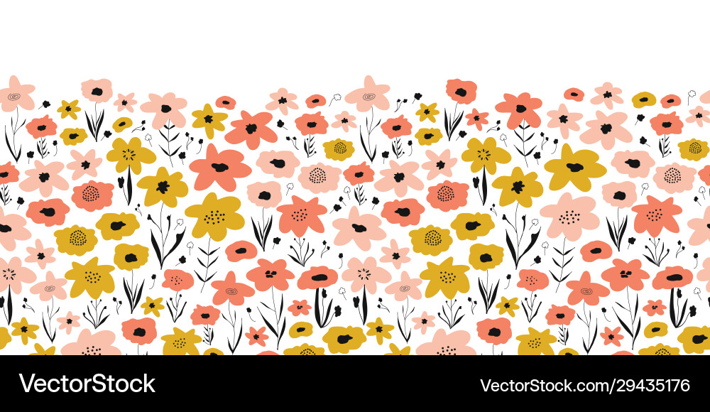 Spring flower meadow seamless border pink vector image