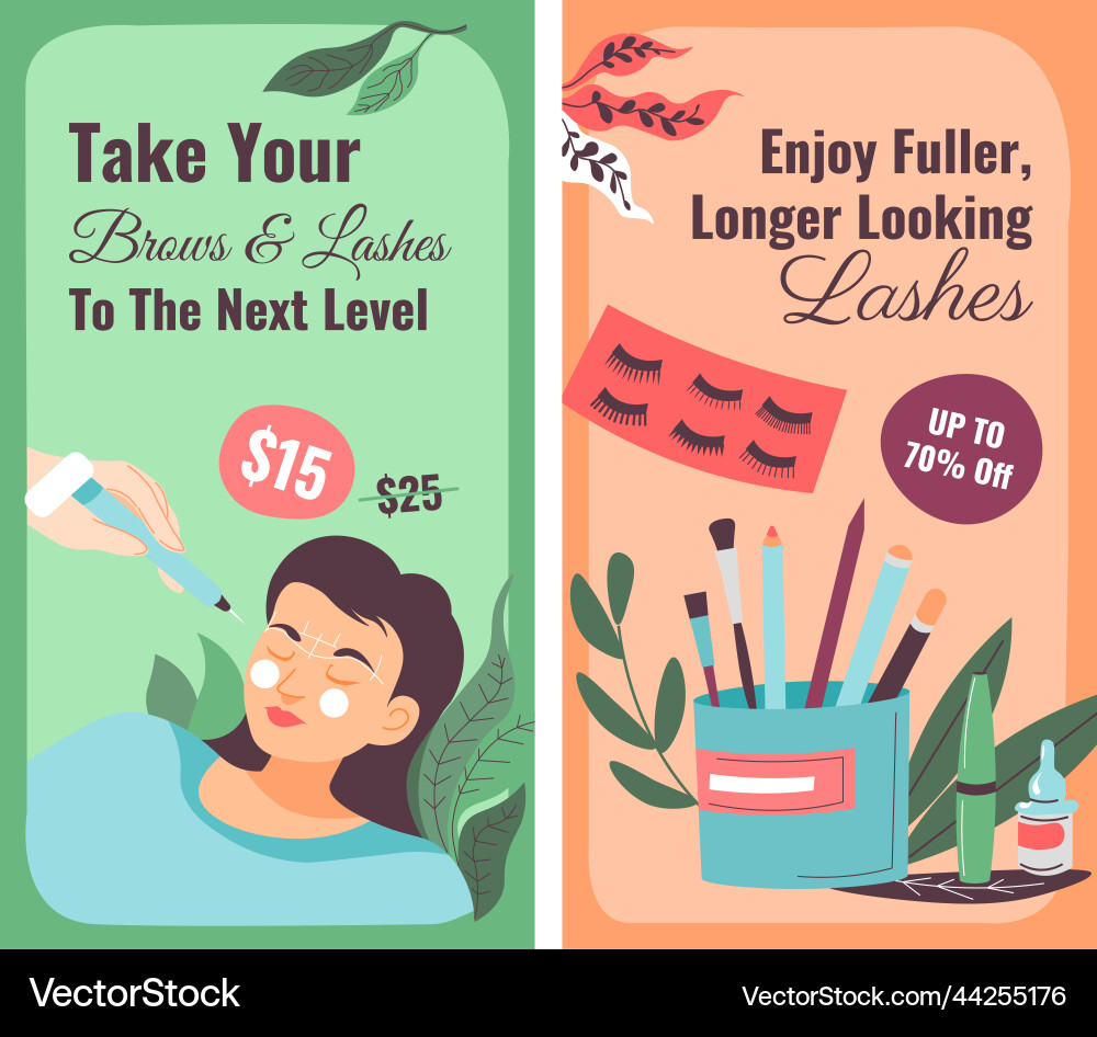 Take your brows and lashes to next level banner vector image