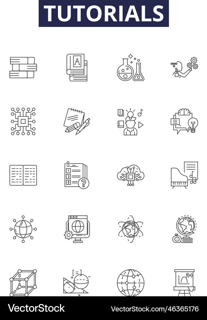 Tutorials line icons and signs guides Vector Image
