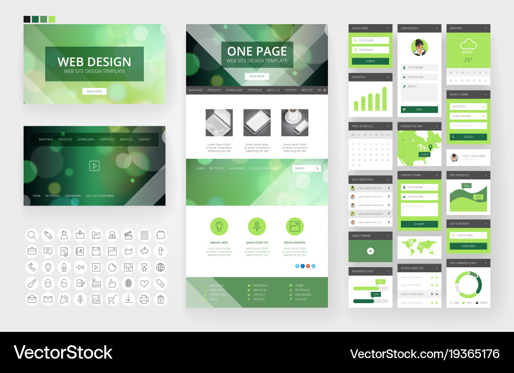 Website design template and interface elements vector image