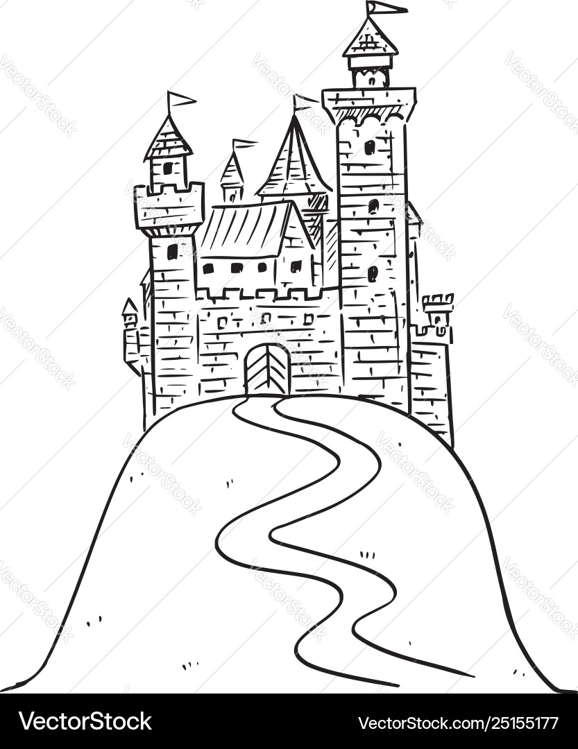 Cartoon Castle on a Hill Vector Image