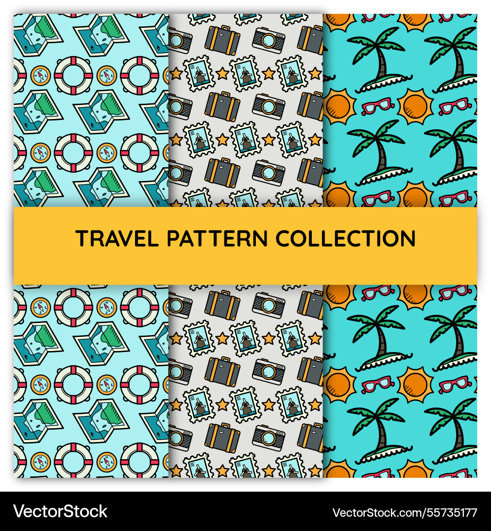 Decorative travel patterns with map and other Vector Image