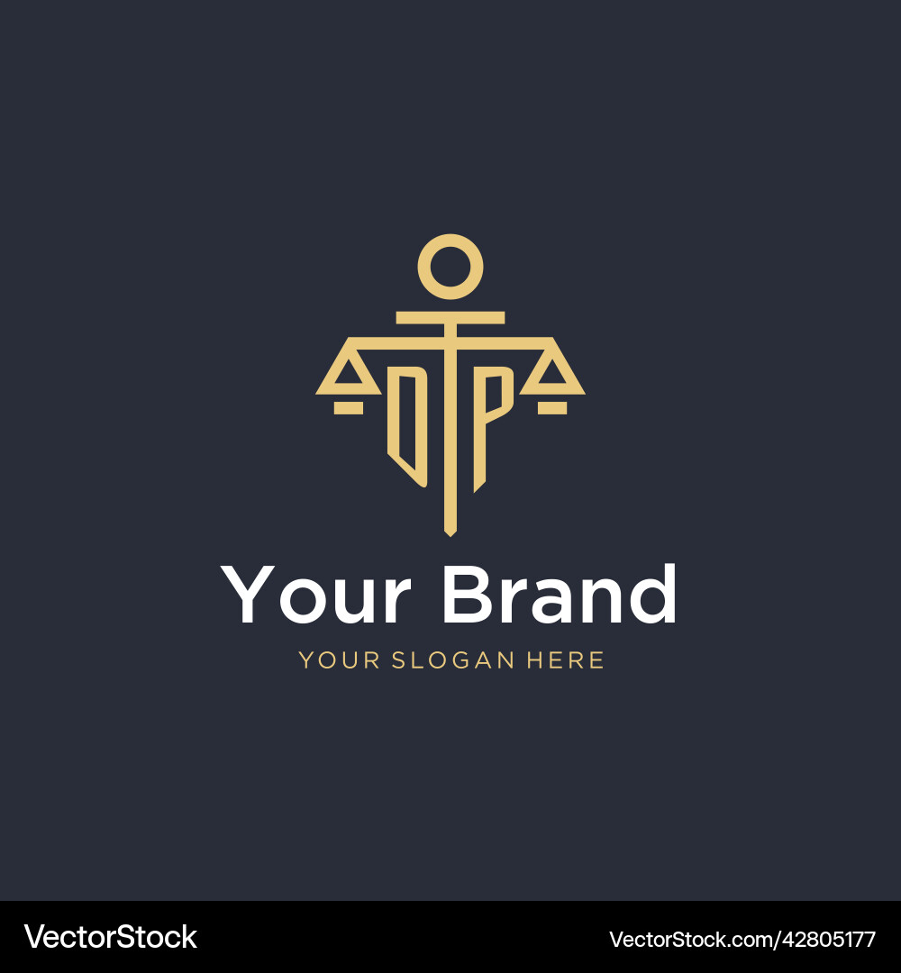 Dp initial monogram logo with scale and pillar Vector Image