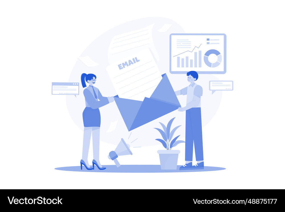 Guy and a girl are engaged in email marketing Guy and a girl are engaged in email marketing Vector Image