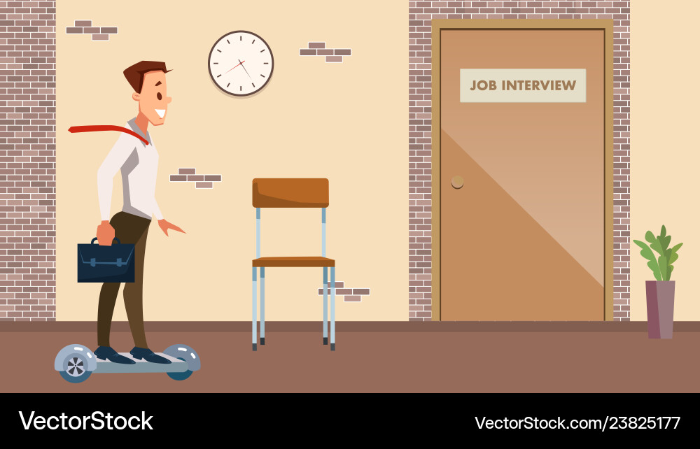 Man on Hoverboard Going to Interview Vector Image