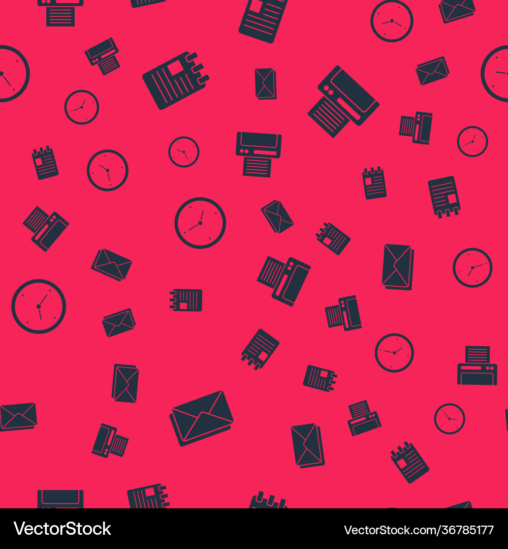 Set envelope spiral notebook clock and printer Set envelope spiral notebook clock and printer Vector Image