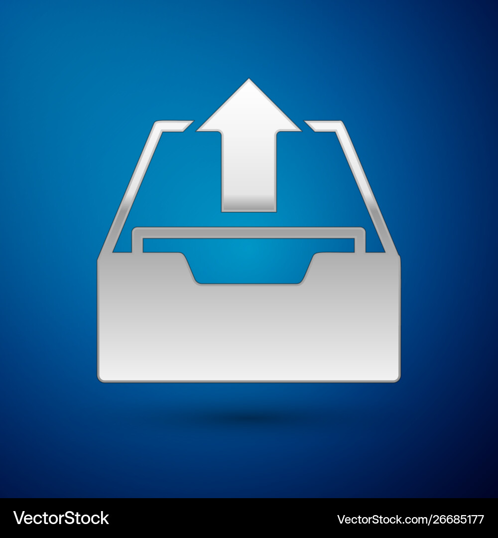 Silver upload inbox icon isolated on blue vector image