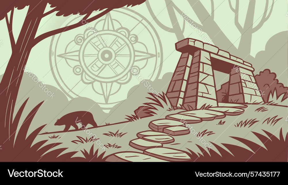 Stonehenge on path with ornate frame design Vector Image