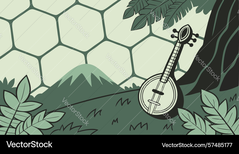Stringed instrument in hexagonal patterned vector image