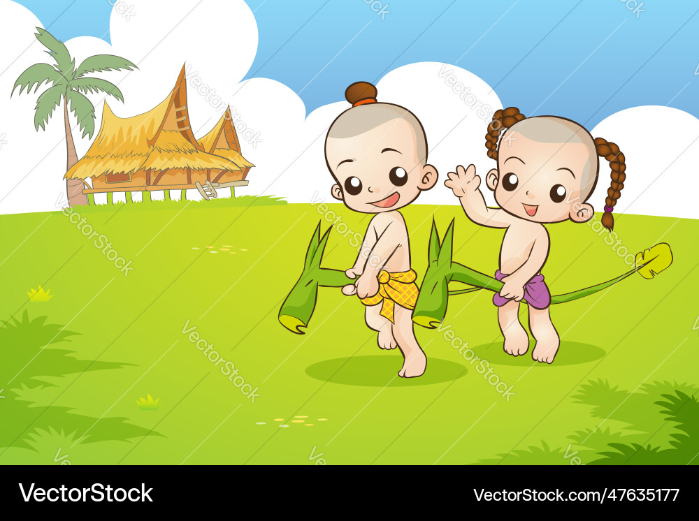 Thai Children Playing Outdoors Vector Image
