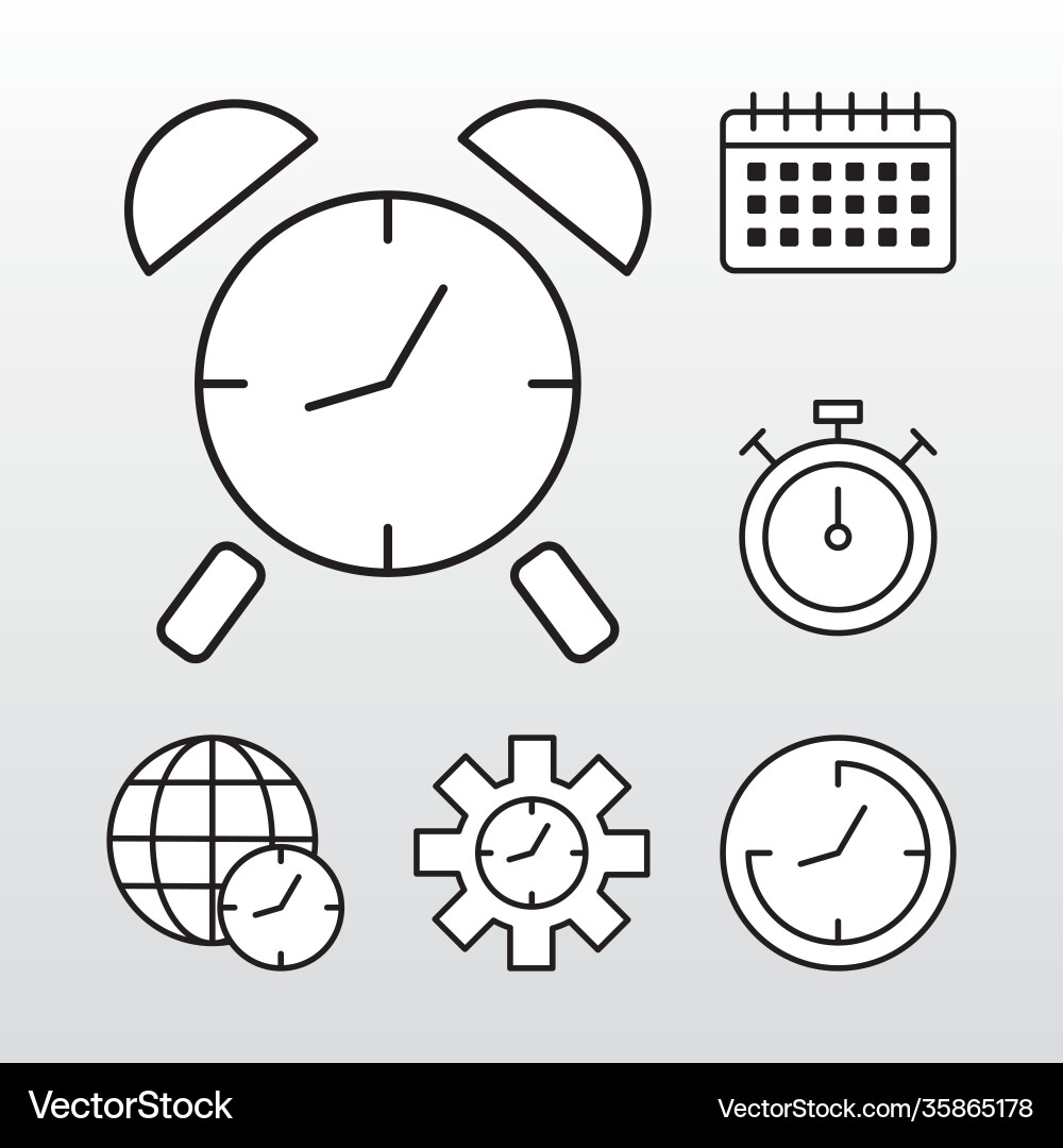 Bundle six time clocks line style set icons Vector Image