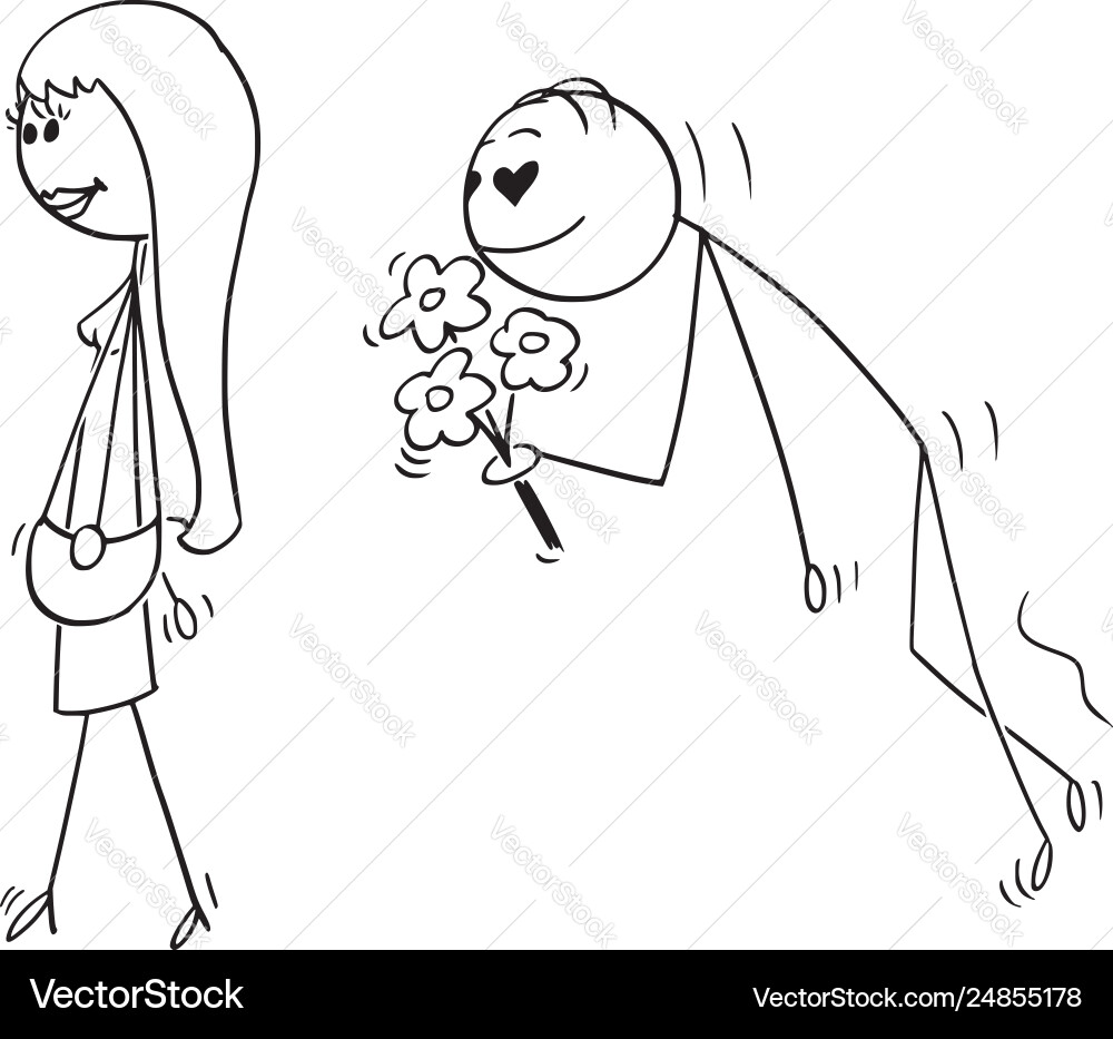 Cartoon beautiful young woman and amorous vector image