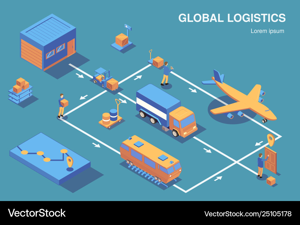 Global logistics isometric flowchart Royalty Free Vector
