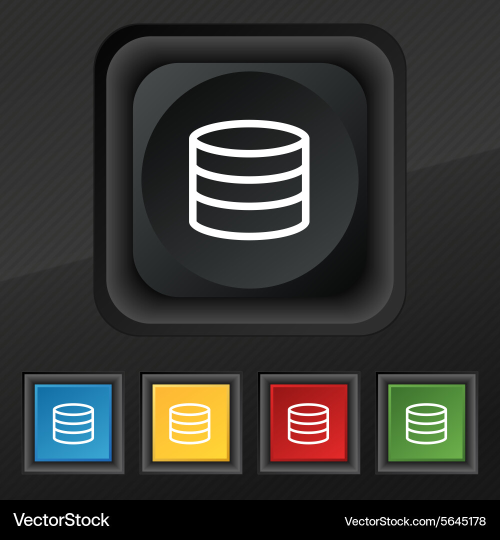 Hard disk and database icon symbol set of five vector image