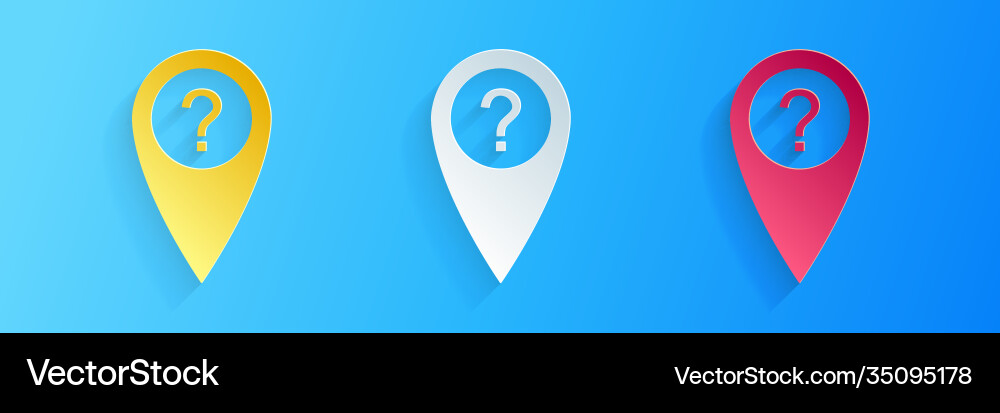 Paper cut map pointer with question symbol icon Paper cut map pointer with question symbol icon Vector Image