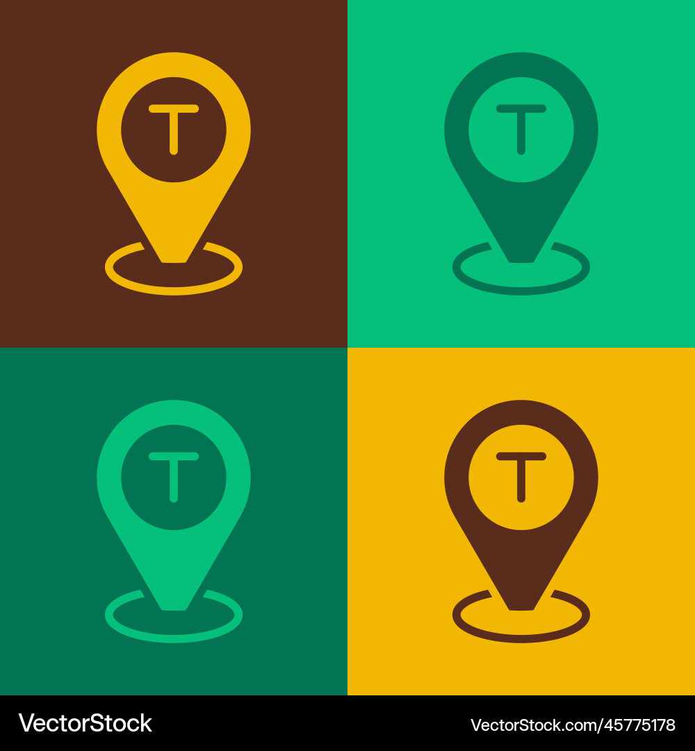 Pop art map pointer with taxi car icon isolated Vector Image