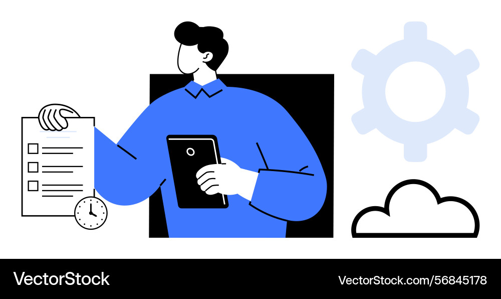 Professional managing task list with tablet clock Professional managing task list with tablet clock vector image