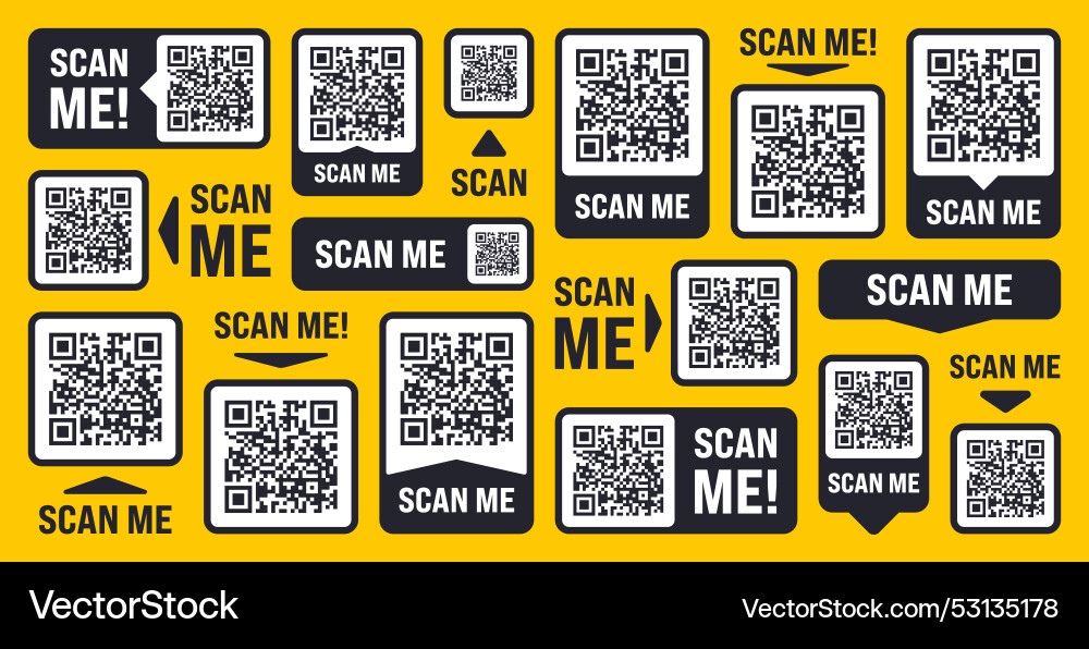 Scan me qr code sticker with text online payment Scan me qr code sticker with text online payment vector image