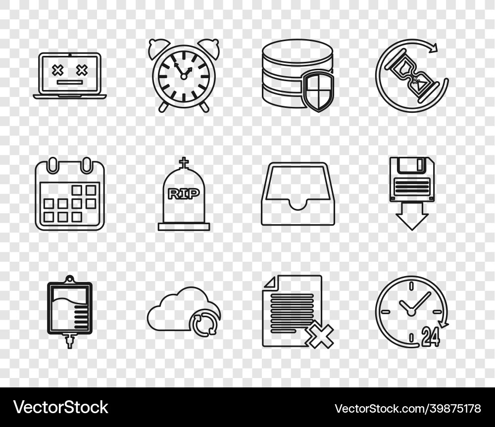 Set line iv bag clock 24 hours database Vector Image