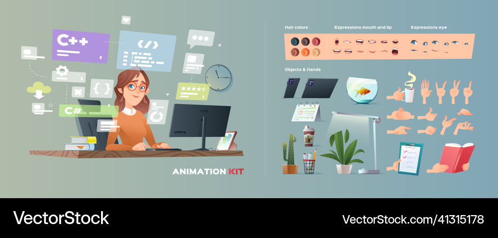 Woman programmer at the computer kit Vector Image