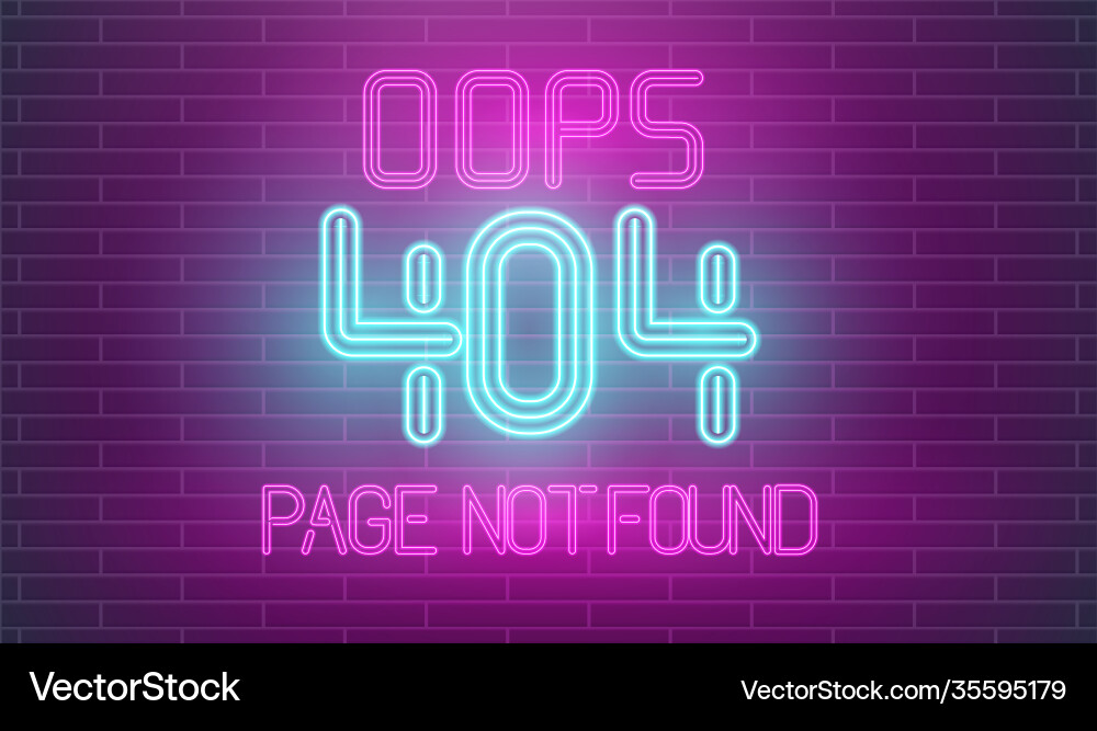 Crashed website retro neon page not found Crashed website retro neon page not found vector image