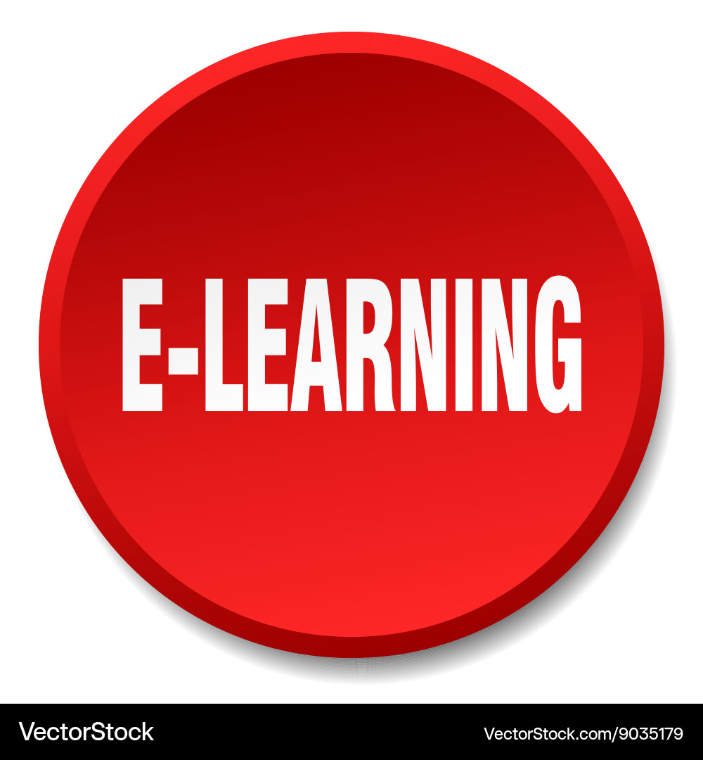 E-learning red round flat isolated push button Vector Image