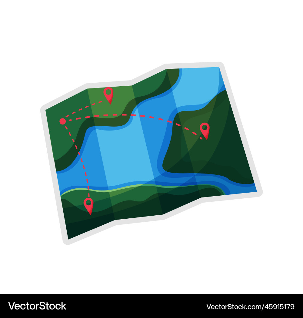 Folded paper map of world with color point marker vector image
